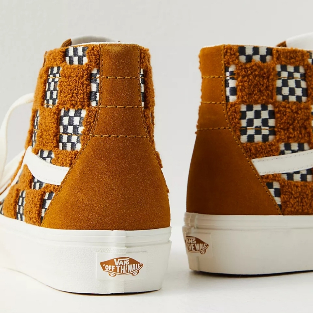 New Vans Sk8 Hi Tapered tufted check golden brown Suede High-Tops size 6.5 - Picture 3 of 12